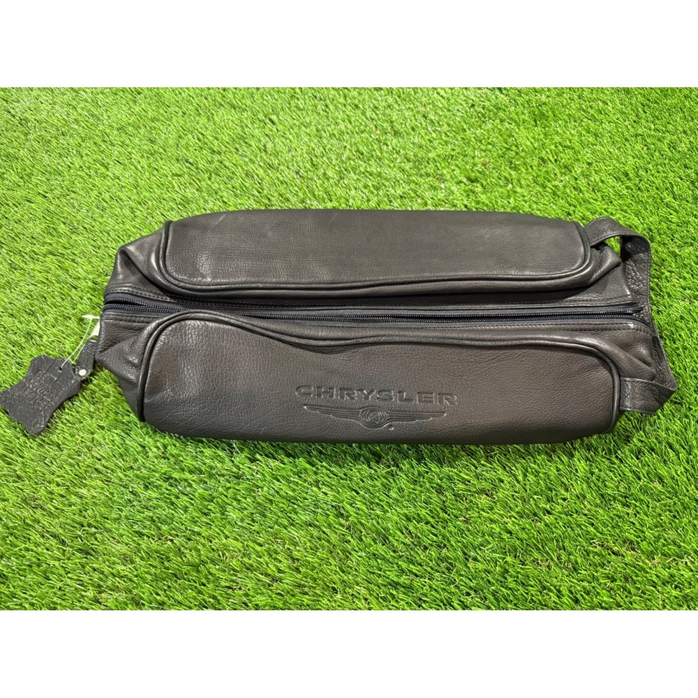Chrysler Black Leather Travel Wash‎ Bag Organizer Pouch Zippered